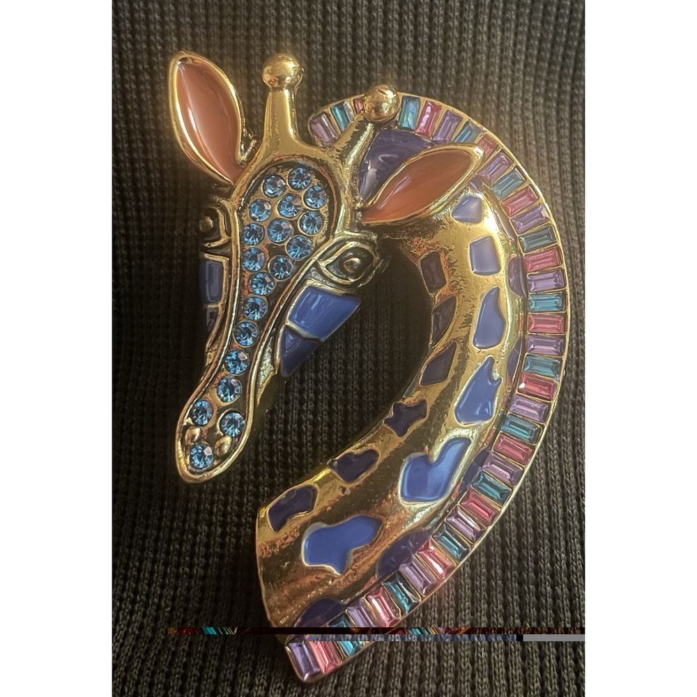 Colorful Enamel Giraffe Brooch Pin Gold Tone Animal Jewelry with Crystals